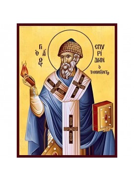 Σετ των 2 Εικόνα Ορθοδοξίας με περίγραμμα χρυσό σε ξύλο Φλαμουρίας  με  βάση Εικόνα ΑΓΙΟΣ ΣΠΥΡΙΔΩΝ, ΕΠΙΣΚΟΠΟΣ ΤΡΙΜΥΘΟΥΝΤΟΣ ΚΥΠΡΟΥ Χειροποίητη Ελληνορθόδοξη εικόνα του Ιησού Χριστού, Κρεμαστή πλάκα βυζαντινής τέχνης, χριστιανική τέχνη Διάσταση 15x11 cm (5,