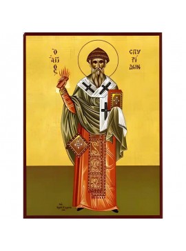 Σετ των 2 Εικόνα Ορθοδοξίας με περίγραμμα χρυσό σε ξύλο Φλαμουρίας  με  βάση Εικόνα ΑΓΙΟΣ ΣΠΥΡΙΔΩΝ, ΕΠΙΣΚΟΠΟΣ ΤΡΙΜΥΘΟΥΝΤΟΣ ΚΥΠΡΟΥ, ΟΛΟΣΩΜΟΣ Χειροποίητη Ελληνορθόδοξη εικόνα του Ιησού Χριστού, Κρεμαστή πλάκα βυζαντινής τέχνης, χριστιανική τέχνη Διάσταση 15