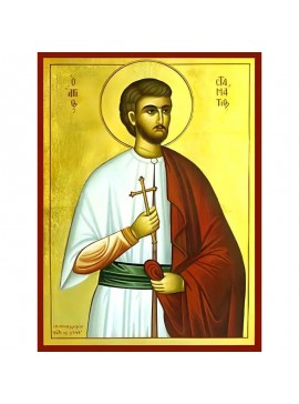 Σετ των 2 Εικόνα Ορθοδοξίας με περίγραμμα χρυσό σε ξύλο Φλαμουρίας  με  βάση Εικόνα ΑΓΙΟΣ ΣΤΑΜΑΤΙΟΣ, ΝΕΟΜΑΡΤΥΣ, ΕΝ ΧΙΩ Χειροποίητη Ελληνορθόδοξη εικόνα του Ιησού Χριστού, Κρεμαστή πλάκα βυζαντινής τέχνης, χριστιανική τέχνη Διάσταση 15x11 cm (5,9x4,3 ίντσε