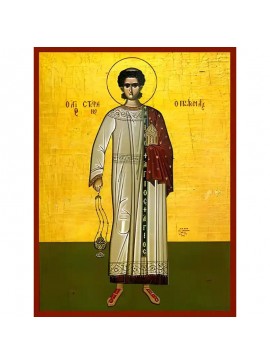 Σετ των 2 Εικόνα Ορθοδοξίας με περίγραμμα χρυσό σε ξύλο Φλαμουρίας  με  βάση Εικόνα ΑΓΙΟΣ ΣΤΕΦΑΝΟΣ, Ο ΠΡΩΤΟΜΑΡΤΥΣ, ΟΛΟΣΩΜΟΣ Χειροποίητη Ελληνορθόδοξη εικόνα του Ιησού Χριστού, Κρεμαστή πλάκα βυζαντινής τέχνης, χριστιανική τέχνη Διάσταση 15x11 cm (5,9x4,3 