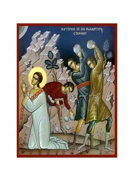 Σετ των 2 Εικόνα Ορθοδοξίας με περίγραμμα χρυσό σε ξύλο Φλαμουρίας  με  βάση Εικόνα ΑΓΙΟΣ ΣΤΕΦΑΝΟΣ, Ο ΠΡΩΤΟΜΑΡΤΥΣ: ΤΟ ΜΑΡΤΥΡΙΟΝ Χειροποίητη Ελληνορθόδοξη εικόνα του Ιησού Χριστού, Κρεμαστή πλάκα βυζαντινής τέχνης, χριστιανική τέχνη Διάσταση 15x11 cm (5,9x