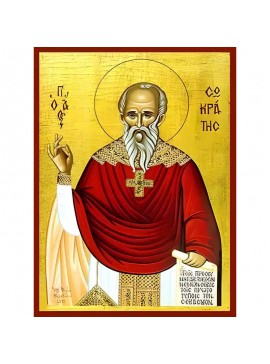 Σετ των 2 Εικόνα Ορθοδοξίας με περίγραμμα χρυσό σε ξύλο Φλαμουρίας  με  βάση Εικόνα ΑΓΙΟΣ ΣΩΚΡΑΤΗΣ, Ο ΙΕΡΕΥΣ ΕΙΣ ΑΝΚΥΡΑ Χειροποίητη Ελληνορθόδοξη εικόνα του Ιησού Χριστού, Κρεμαστή πλάκα βυζαντινής τέχνης, χριστιανική τέχνη Διάσταση 15x11 cm (5,9x4,3 ίντσ