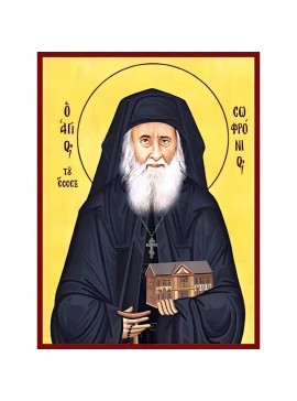 Σετ των 2 Εικόνα Ορθοδοξίας με περίγραμμα χρυσό σε ξύλο Φλαμουρίας  με  βάση Εικόνα ΑΓΙΟΣ ΣΩΦΡΟΝΙΟΣ ΣΑΧΑΡΩΦ ΤΟΥ ΕΣΣΕΞ Χειροποίητη Ελληνορθόδοξη εικόνα του Ιησού Χριστού, Κρεμαστή πλάκα βυζαντινής τέχνης, χριστιανική τέχνη Διάσταση 15x11 cm (5,9x4,3 ίντσες