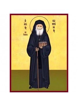 Σετ των 2 Εικόνα Ορθοδοξίας με περίγραμμα χρυσό σε ξύλο Φλαμουρίας  με  βάση Εικόνα ΑΓΙΟΣ ΣΩΦΡΟΝΙΟΣ ΣΑΧΑΡΩΦ ΤΟΥ ΕΣΣΕΞ, ΟΛΟΣΩΜΟΣ Χειροποίητη Ελληνορθόδοξη εικόνα του Ιησού Χριστού, Κρεμαστή πλάκα βυζαντινής τέχνης, χριστιανική τέχνη Διάσταση 15x11 cm (5,9x