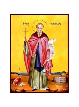 Σετ των 2 Εικόνα Ορθοδοξίας με περίγραμμα χρυσό σε ξύλο Φλαμουρίας  με  βάση Εικόνα ΑΓΙΟΣ ΤΗΛΕΜΑΧΟΣ, Ο ΜΟΝΑΧΟΣ, ΟΛΟΣΩΜΟΣ Χειροποίητη Ελληνορθόδοξη εικόνα του Ιησού Χριστού, Κρεμαστή πλάκα βυζαντινής τέχνης, χριστιανική τέχνη Διάσταση 15x11 cm (5,9x4,3 ίντ