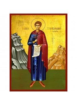 Σετ των 2 Εικόνα Ορθοδοξίας με περίγραμμα χρυσό σε ξύλο Φλαμουρίας  με  βάση Εικόνα ΑΓΙΟΣ ΤΡΙΑΝΤΑΦΥΛΛΟΣ, ΝΕΟΜΑΡΤΥΣ, ΕΚ ΖΑΓΟΡΑΣ ΠΗΛΙΟΥ, ΟΛΟΣΩΜΟΣ Χειροποίητη Ελληνορθόδοξη εικόνα του Ιησού Χριστού, Κρεμαστή πλάκα βυζαντινής τέχνης, χριστιανική τέχνη Διάστασ