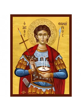 Σετ των 2 Εικόνα Ορθοδοξίας με περίγραμμα χρυσό σε ξύλο Φλαμουρίας  με  βάση Εικόνα ΑΓΙΟΣ ΦΑΝΟΥΡΙΟΣ Ο ΜΕΓΑΛΟΜΑΡΤΥΣ Χειροποίητη Ελληνορθόδοξη εικόνα του Ιησού Χριστού, Κρεμαστή πλάκα βυζαντινής τέχνης, χριστιανική τέχνη Διάσταση 15x11 cm (5,9x4,3 ίντσες)  