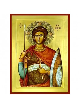 Σετ των 2 Εικόνα Ορθοδοξίας με περίγραμμα χρυσό σε ξύλο Φλαμουρίας  με  βάση Εικόνα ΑΓΙΟΣ ΦΑΝΟΥΡΙΟΣ, Ο ΜΕΓΑΛΟΜΑΡΤΥΣ Χειροποίητη Ελληνορθόδοξη εικόνα του Ιησού Χριστού, Κρεμαστή πλάκα βυζαντινής τέχνης, χριστιανική τέχνη Διάσταση 15x11 cm (5,9x4,3 ίντσες) 