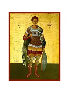 Σετ των 2 Εικόνα Ορθοδοξίας με περίγραμμα χρυσό σε ξύλο Φλαμουρίας  με  βάση Εικόνα ΑΓΙΟΣ ΦΑΝΟΥΡΙΟΣ, Ο ΜΕΓΑΛΟΜΑΡΤΥΣ, ΟΛΟΣΩΜΟΣ Χειροποίητη Ελληνορθόδοξη εικόνα του Ιησού Χριστού, Κρεμαστή πλάκα βυζαντινής τέχνης, χριστιανική τέχνη Διάσταση 15x11 cm (5,9x4,