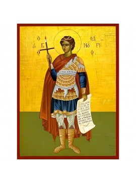 Σετ των 2 Εικόνα Ορθοδοξίας με περίγραμμα χρυσό σε ξύλο Φλαμουρίας  με  βάση Εικόνα ΑΓΙΟΣ ΦΑΝΟΥΡΙΟΣ, Ο ΜΕΓΑΛΟΜΑΡΤΥΣ, ΟΛΟΣΩΜΟΣ Χειροποίητη Ελληνορθόδοξη εικόνα του Ιησού Χριστού, Κρεμαστή πλάκα βυζαντινής τέχνης, χριστιανική τέχνη Διάσταση 15x11 cm (5,9x4,