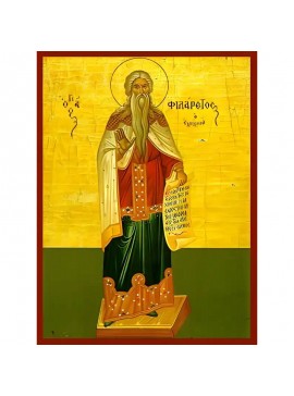Σετ των 2 Εικόνα Ορθοδοξίας με περίγραμμα χρυσό σε ξύλο Φλαμουρίας  με  βάση Εικόνα ΑΓΙΟΣ ΦΙΛΑΡΕΤΟΣ, Ο ΕΛΕΗΜΩΝ, ΟΛΟΣΩΜΟΣ Χειροποίητη Ελληνορθόδοξη εικόνα του Ιησού Χριστού, Κρεμαστή πλάκα βυζαντινής τέχνης, χριστιανική τέχνη Διάσταση 15x11 cm (5,9x4,3 ίντ