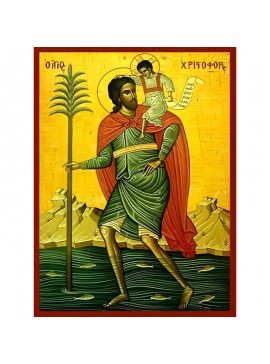 Σετ των 2 Εικόνα Ορθοδοξίας με περίγραμμα χρυσό σε ξύλο Φλαμουρίας  με  βάση Εικόνα ΑΓΙΟΣ ΧΡΙΣΤΟΦΟΡΟΣ, Ο ΜΕΓΑΛΟΜΑΡΤΥΣ, ΟΛΟΣΩΜΟΣ Χειροποίητη Ελληνορθόδοξη εικόνα του Ιησού Χριστού, Κρεμαστή πλάκα βυζαντινής τέχνης, χριστιανική τέχνη Διάσταση 15x11 cm (5,9x