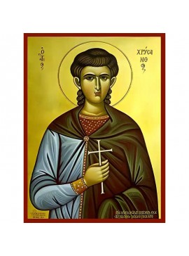 Σετ των 2 Εικόνα Ορθοδοξίας με περίγραμμα χρυσό σε ξύλο Φλαμουρίας  με  βάση Εικόνα ΑΓΙΟΣ ΧΡΥΣΑΝΘΟΣ, ΜΑΡΤΥΣ Χειροποίητη Ελληνορθόδοξη εικόνα του Ιησού Χριστού, Κρεμαστή πλάκα βυζαντινής τέχνης, χριστιανική τέχνη Διάσταση 15x11 cm (5,9x4,3 ίντσες)  INTRAEK