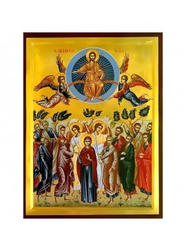 Σετ των 2 Εικόνα Ορθοδοξίας με περίγραμμα χρυσό σε ξύλο Φλαμουρίας  με  βάση Εικόνα ΑΝΑΛΗΨΙΣ ΧΡΙΣΤΟΥ Χειροποίητη Ελληνορθόδοξη εικόνα του Ιησού Χριστού, Κρεμαστή πλάκα βυζαντινής τέχνης, χριστιανική τέχνη Διάσταση 15x11 cm (5,9x4,3 ίντσες)  INTRAEK-337757