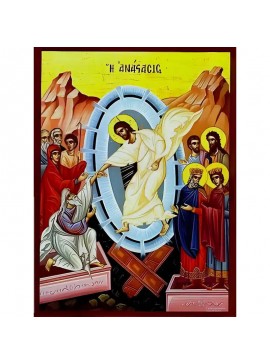 Σετ των 2 Εικόνα Ορθοδοξίας με περίγραμμα χρυσό σε ξύλο Φλαμουρίας  με  βάση Εικόνα ΑΝΑΣΤΑΣΙΣ ΧΡΙΣΤΟΥ (ΑΔΟΥ ΚΑΘΟΔΟΣ) Χειροποίητη Ελληνορθόδοξη εικόνα του Ιησού Χριστού, Κρεμαστή πλάκα βυζαντινής τέχνης, χριστιανική τέχνη Διάσταση 15x11 cm (5,9x4,3 ίντσες)