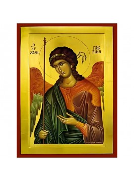 Σετ των 2 Εικόνα Ορθοδοξίας με περίγραμμα χρυσό σε ξύλο Φλαμουρίας  με  βάση Εικόνα ΑΡΧΑΓΓΕΛΟΣ ΓΑΒΡΙΗΛ Χειροποίητη Ελληνορθόδοξη εικόνα του Ιησού Χριστού, Κρεμαστή πλάκα βυζαντινής τέχνης, χριστιανική τέχνη Διάσταση 15x11 cm (5,9x4,3 ίντσες)  INTRAEK-3377