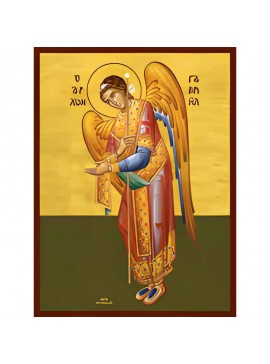 Σετ των 2 Εικόνα Ορθοδοξίας με περίγραμμα χρυσό σε ξύλο Φλαμουρίας  με  βάση Εικόνα ΑΡΧΑΓΓΕΛΟΣ ΓΑΒΡΙΗΛ, ΔΕΟΜΕΝΟΣ, ΟΛΟΣΩΜΟΣ Χειροποίητη Ελληνορθόδοξη εικόνα του Ιησού Χριστού, Κρεμαστή πλάκα βυζαντινής τέχνης, χριστιανική τέχνη Διάσταση 15x11 cm (5,9x4,3 ί