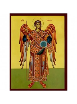 Σετ των 2 Εικόνα Ορθοδοξίας με περίγραμμα χρυσό σε ξύλο Φλαμουρίας  με  βάση Εικόνα ΑΡΧΑΓΓΕΛΟΣ ΓΑΒΡΙΗΛ, ΟΛΟΣΩΜΟΣ Χειροποίητη Ελληνορθόδοξη εικόνα του Ιησού Χριστού, Κρεμαστή πλάκα βυζαντινής τέχνης, χριστιανική τέχνη Διάσταση 15x11 cm (5,9x4,3 ίντσες)  IN