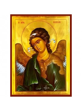 Σετ των 2 Εικόνα Ορθοδοξίας με περίγραμμα χρυσό σε ξύλο Φλαμουρίας  με  βάση Εικόνα ΑΡΧΑΓΓΕΛΟΣ ΓΑΒΡΙΗΛ, ΠΡΟΤΟΜΗ Χειροποίητη Ελληνορθόδοξη εικόνα του Ιησού Χριστού, Κρεμαστή πλάκα βυζαντινής τέχνης, χριστιανική τέχνη Διάσταση 15x11 cm (5,9x4,3 ίντσες)  INT