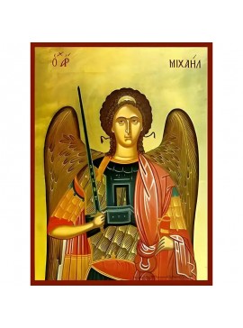 Σετ των 2 Εικόνα Ορθοδοξίας με περίγραμμα χρυσό σε ξύλο Φλαμουρίας  με  βάση Εικόνα ΑΡΧΑΓΓΕΛΟΣ ΜΙΧΑΗΛ Χειροποίητη Ελληνορθόδοξη εικόνα του Ιησού Χριστού, Κρεμαστή πλάκα βυζαντινής τέχνης, χριστιανική τέχνη Διάσταση 15x11 cm (5,9x4,3 ίντσες)  INTRAEK-33775