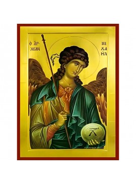 Σετ των 2 Εικόνα Ορθοδοξίας με περίγραμμα χρυσό σε ξύλο Φλαμουρίας  με  βάση Εικόνα ΑΡΧΑΓΓΕΛΟΣ ΜΙΧΑΗΛ Χειροποίητη Ελληνορθόδοξη εικόνα του Ιησού Χριστού, Κρεμαστή πλάκα βυζαντινής τέχνης, χριστιανική τέχνη Διάσταση 15x11 cm (5,9x4,3 ίντσες)  INTRAEK-33775