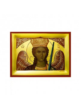 Σετ των 2 Εικόνα Ορθοδοξίας με περίγραμμα χρυσό σε ξύλο Φλαμουρίας  με  βάση Εικόνα ΑΡΧΑΓΓΕΛΟΣ ΜΙΧΑΗΛ ΜΑΝΤΑΜΑΔΟΥ, ΠΡΟΤΟΜΗ Χειροποίητη Ελληνορθόδοξη εικόνα του Ιησού Χριστού, Κρεμαστή πλάκα βυζαντινής τέχνης, χριστιανική τέχνη Διάσταση 15x11 cm (5,9x4,3 ίν