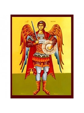 Σετ των 2 Εικόνα Ορθοδοξίας με περίγραμμα χρυσό σε ξύλο Φλαμουρίας  με  βάση Εικόνα ΑΡΧΑΓΓΕΛΟΣ ΜΙΧΑΗΛ, ΟΛΟΣΩΜΟΣ Χειροποίητη Ελληνορθόδοξη εικόνα του Ιησού Χριστού, Κρεμαστή πλάκα βυζαντινής τέχνης, χριστιανική τέχνη Διάσταση 15x11 cm (5,9x4,3 ίντσες)  INT