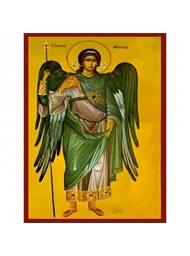 Σετ των 2 Εικόνα Ορθοδοξίας με περίγραμμα χρυσό σε ξύλο Φλαμουρίας  με  βάση Εικόνα ΑΡΧΑΓΓΕΛΟΣ ΜΙΧΑΗΛ, ΟΛΟΣΩΜΟΣ Χειροποίητη Ελληνορθόδοξη εικόνα του Ιησού Χριστού, Κρεμαστή πλάκα βυζαντινής τέχνης, χριστιανική τέχνη Διάσταση 15x11 cm (5,9x4,3 ίντσες)  INT