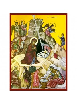 Σετ των 2 Εικόνα Ορθοδοξίας με περίγραμμα χρυσό σε ξύλο Φλαμουρίας  με  βάση Εικόνα ΓΕΝΝΗΣΙΣ ΧΡΙΣΤΟΥ Χειροποίητη Ελληνορθόδοξη εικόνα του Ιησού Χριστού, Κρεμαστή πλάκα βυζαντινής τέχνης, χριστιανική τέχνη Διάσταση 15x11 cm (5,9x4,3 ίντσες)  INTRAEK-337757