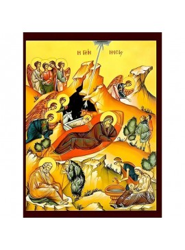 Σετ των 2 Εικόνα Ορθοδοξίας με περίγραμμα χρυσό σε ξύλο Φλαμουρίας  με  βάση Εικόνα ΓΕΝΝΗΣΙΣ ΧΡΙΣΤΟΥ Χειροποίητη Ελληνορθόδοξη εικόνα του Ιησού Χριστού, Κρεμαστή πλάκα βυζαντινής τέχνης, χριστιανική τέχνη Διάσταση 15x11 cm (5,9x4,3 ίντσες)  INTRAEK-337757