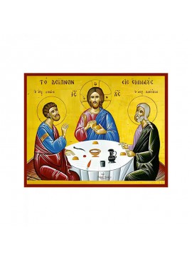 Σετ των 2 Εικόνα Ορθοδοξίας με περίγραμμα χρυσό σε ξύλο Φλαμουρίας  με  βάση Εικόνα ΔΕΙΠΝΟΝ ΕΙΣ ΕΜΜΑΟΥΣ Χειροποίητη Ελληνορθόδοξη εικόνα του Ιησού Χριστού, Κρεμαστή πλάκα βυζαντινής τέχνης, χριστιανική τέχνη Διάσταση 15x11 cm (5,9x4,3 ίντσες)  INTRAEK-337