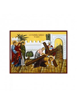 Σετ των 2 Εικόνα Ορθοδοξίας με περίγραμμα χρυσό σε ξύλο Φλαμουρίας  με  βάση Εικόνα ΕΙΣ ΓΟΛΓΟΘΑΝ ΑΝΑΒΑΣΙΣ Χειροποίητη Ελληνορθόδοξη εικόνα του Ιησού Χριστού, Κρεμαστή πλάκα βυζαντινής τέχνης, χριστιανική τέχνη Διάσταση 15x11 cm (5,9x4,3 ίντσες)  INTRAEK-3