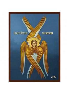 Σετ των 2 Εικόνα Ορθοδοξίας με περίγραμμα χρυσό σε ξύλο Φλαμουρίας  με  βάση Εικόνα ΕΞΑΠΤΕΡΥΓΟ ΣΕΡΑΦΕΙΜ Χειροποίητη Ελληνορθόδοξη εικόνα του Ιησού Χριστού, Κρεμαστή πλάκα βυζαντινής τέχνης, χριστιανική τέχνη Διάσταση 15x11 cm (5,9x4,3 ίντσες)  INTRAEK-337