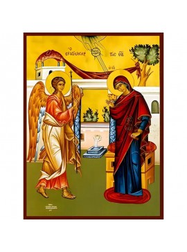 Σετ των 2 Εικόνα Ορθοδοξίας με περίγραμμα χρυσό σε ξύλο Φλαμουρίας  με  βάση Εικόνα ΕΥΑΓΓΕΛΙΣΜΟΣ ΘΕΟΤΟΚΟΥ Χειροποίητη Ελληνορθόδοξη εικόνα του Ιησού Χριστού, Κρεμαστή πλάκα βυζαντινής τέχνης, χριστιανική τέχνη Διάσταση 15x11 cm (5,9x4,3 ίντσες)  INTRAEK-3