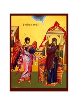 Σετ των 2 Εικόνα Ορθοδοξίας με περίγραμμα χρυσό σε ξύλο Φλαμουρίας  με  βάση Εικόνα ΕΥΑΓΓΕΛΙΣΜΟΣ ΘΕΟΤΟΚΟΥ Χειροποίητη Ελληνορθόδοξη εικόνα του Ιησού Χριστού, Κρεμαστή πλάκα βυζαντινής τέχνης, χριστιανική τέχνη Διάσταση 15x11 cm (5,9x4,3 ίντσες)  INTRAEK-3