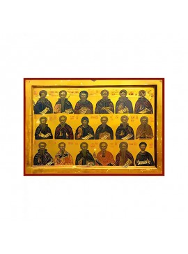 Σετ των 2 Εικόνα Ορθοδοξίας με περίγραμμα χρυσό σε ξύλο Φλαμουρίας  με  βάση Εικόνα ΘΕΟΦΟΡΟΙ ΠΑΤΕΡΕΣ ΕΝ ΑΣΚΗΣΕΙ ΔΙΑΛΑΜΨΑΝΤΕΣ Χειροποίητη Ελληνορθόδοξη εικόνα του Ιησού Χριστού, Κρεμαστή πλάκα βυζαντινής τέχνης, χριστιανική τέχνη Διάσταση 15x11 cm (5,9x4,3