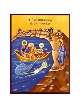 Σετ των 2 Εικόνα Ορθοδοξίας με περίγραμμα χρυσό σε ξύλο Φλαμουρίας  με  βάση Εικόνα ΙΗΣΟΥΣ ΧΡΙΣΤΟΣ ΕΜΦΑΝΙΖΟΜΕΝΟΣ ΕΙΣ ΤΟΥΣ ΜΑΘΗΤΑΣ ΠΑΡΑ ΤΗΝ ΤΙΒΕΡΙΑΔΑ Χειροποίητη Ελληνορθόδοξη εικόνα του Ιησού Χριστού, Κρεμαστή πλάκα βυζαντινής τέχνης, χριστιανική τέχνη Δι