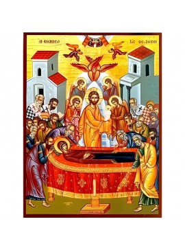 Σετ των 2 Εικόνα Ορθοδοξίας με περίγραμμα χρυσό σε ξύλο Φλαμουρίας  με  βάση Εικόνα ΚΟΙΜΗΣΙΣ ΘΕΟΤΟΚΟΥ Χειροποίητη Ελληνορθόδοξη εικόνα του Ιησού Χριστού, Κρεμαστή πλάκα βυζαντινής τέχνης, χριστιανική τέχνη Διάσταση 15x11 cm (5,9x4,3 ίντσες)  INTRAEK-33775