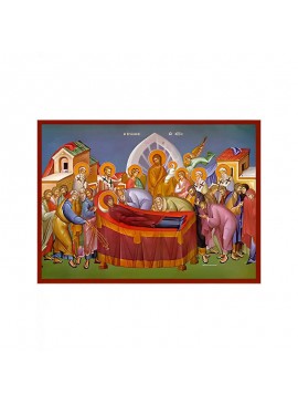 Σετ των 2 Εικόνα Ορθοδοξίας με περίγραμμα χρυσό σε ξύλο Φλαμουρίας  με  βάση Εικόνα ΚΟΙΜΗΣΙΣ ΘΕΟΤΟΚΟΥ Χειροποίητη Ελληνορθόδοξη εικόνα του Ιησού Χριστού, Κρεμαστή πλάκα βυζαντινής τέχνης, χριστιανική τέχνη Διάσταση 15x11 cm (5,9x4,3 ίντσες)  INTRAEK-33775