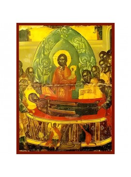 Σετ των 2 Εικόνα Ορθοδοξίας με περίγραμμα χρυσό σε ξύλο Φλαμουρίας  με  βάση Εικόνα ΚΟΙΜΗΣΙΣ ΘΕΟΤΟΚΟΥ, ΛΕΠΤΟΜΕΡΕΙΑ Χειροποίητη Ελληνορθόδοξη εικόνα του Ιησού Χριστού, Κρεμαστή πλάκα βυζαντινής τέχνης, χριστιανική τέχνη Διάσταση 15x11 cm (5,9x4,3 ίντσες)  