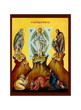 Σετ των 2 Εικόνα Ορθοδοξίας με περίγραμμα χρυσό σε ξύλο Φλαμουρίας  με  βάση Εικόνα ΜΕΤΑΜΟΡΦΩΣΙΣ ΧΡΙΣΤΟΥ Χειροποίητη Ελληνορθόδοξη εικόνα του Ιησού Χριστού, Κρεμαστή πλάκα βυζαντινής τέχνης, χριστιανική τέχνη Διάσταση 15x11 cm (5,9x4,3 ίντσες)  INTRAEK-33