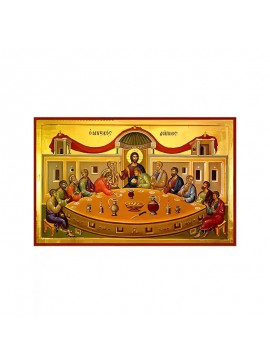 Σετ των 2 Εικόνα Ορθοδοξίας με περίγραμμα χρυσό σε ξύλο Φλαμουρίας  με  βάση Εικόνα ΜΥΣΤΙΚΟΣ ΔΕΙΠΝΟΣ Χειροποίητη Ελληνορθόδοξη εικόνα του Ιησού Χριστού, Κρεμαστή πλάκα βυζαντινής τέχνης, χριστιανική τέχνη Διάσταση 15x11 cm (5,9x4,3 ίντσες)  INTRAEK-337757