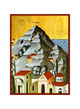 Σετ των 2 Εικόνα Ορθοδοξίας με περίγραμμα χρυσό σε ξύλο Φλαμουρίας  με  βάση Εικόνα Ο ΑΘΩΣ, ΛΕΠΤΟΜΕΡΕΙΑ Χειροποίητη Ελληνορθόδοξη εικόνα του Ιησού Χριστού, Κρεμαστή πλάκα βυζαντινής τέχνης, χριστιανική τέχνη Διάσταση 15x11 cm (5,9x4,3 ίντσες)  INTRAEK-337