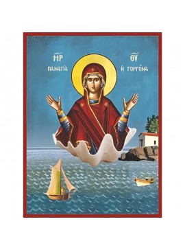 Σετ των 2 Εικόνα Ορθοδοξίας με περίγραμμα χρυσό σε ξύλο Φλαμουρίας  με  βάση Εικόνα ΠΑΝΑΓΙΑ Η ΓΟΡΓΟΝΑ, ΑΝΑΔΥΟΜΕΝΗ ΑΠΟ ΚΟΧΥΛΙ Χειροποίητη Ελληνορθόδοξη εικόνα του Ιησού Χριστού, Κρεμαστή πλάκα βυζαντινής τέχνης, χριστιανική τέχνη Διάσταση 15x11 cm (5,9x4,3