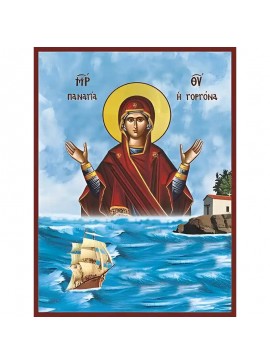 Σετ των 2 Εικόνα Ορθοδοξίας με περίγραμμα χρυσό σε ξύλο Φλαμουρίας  με  βάση Εικόνα ΠΑΝΑΓΙΑ Η ΓΟΡΓΟΝΑ, ΑΝΑΔΥΟΜΕΝΗ ΑΠΟ ΤΑ ΚΥΜΑΤΑ ΤΗΣ ΘΑΛΑΣΣΗΣ Χειροποίητη Ελληνορθόδοξη εικόνα του Ιησού Χριστού, Κρεμαστή πλάκα βυζαντινής τέχνης, χριστιανική τέχνη Διάσταση 1