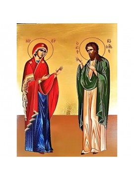 Σετ των 2 Εικόνα Ορθοδοξίας με περίγραμμα χρυσό σε ξύλο Φλαμουρίας  με  βάση Εικόνα ΠΑΝΑΓΙΑ ΚΑΙ ΑΓΙΟΣ ΙΩΑΝΝΗΣ Ο ΠΡΟΔΡΟΜΟΣ, ΕΚ ΤΗΣ ΔΕΗΣΕΩΣ, ΟΛΟΣΩΜΟΙ Χειροποίητη Ελληνορθόδοξη εικόνα του Ιησού Χριστού, Κρεμαστή πλάκα βυζαντινής τέχνης, χριστιανική τέχνη Διά