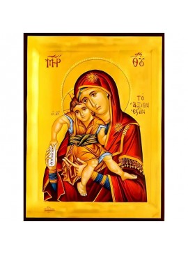 Σετ των 2 Εικόνα Ορθοδοξίας με περίγραμμα χρυσό σε ξύλο Φλαμουρίας  με  βάση Εικόνα ΠΑΝΑΓΙΑ ΜΕ ΧΡΙΣΤΟ, ΑΞΙΟΝ ΕΣΤΙ Χειροποίητη Ελληνορθόδοξη εικόνα του Ιησού Χριστού, Κρεμαστή πλάκα βυζαντινής τέχνης, χριστιανική τέχνη Διάσταση 15x11 cm (5,9x4,3 ίντσες)  I