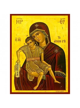 Σετ των 2 Εικόνα Ορθοδοξίας με περίγραμμα χρυσό σε ξύλο Φλαμουρίας  με  βάση Εικόνα ΠΑΝΑΓΙΑ ΜΕ ΧΡΙΣΤΟ, ΑΞΙΟΝ ΕΣΤΙ Χειροποίητη Ελληνορθόδοξη εικόνα του Ιησού Χριστού, Κρεμαστή πλάκα βυζαντινής τέχνης, χριστιανική τέχνη Διάσταση 15x11 cm (5,9x4,3 ίντσες)  I