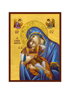 Σετ των 2 Εικόνα Ορθοδοξίας με περίγραμμα χρυσό σε ξύλο Φλαμουρίας  με  βάση Εικόνα ΠΑΝΑΓΙΑ ΜΕ ΧΡΙΣΤΟ, ΓΛΥΚΟΦΙΛΟΥΣΑ (ΤΥΠΟΣ Ι.Μ.ΦΙΛΟΘΕΟΥ, ΑΓ.ΟΡΟΣ) Χειροποίητη Ελληνορθόδοξη εικόνα του Ιησού Χριστού, Κρεμαστή πλάκα βυζαντινής τέχνης, χριστιανική τέχνη Διάστ