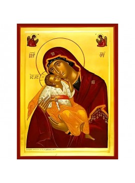 Σετ των 2 Εικόνα Ορθοδοξίας με περίγραμμα χρυσό σε ξύλο Φλαμουρίας  με  βάση Εικόνα ΠΑΝΑΓΙΑ ΜΕ ΧΡΙΣΤΟ, ΓΛΥΚΟΦΙΛΟΥΣΑ ΜΕ ΑΓΓΕΛΟΥΣ Χειροποίητη Ελληνορθόδοξη εικόνα του Ιησού Χριστού, Κρεμαστή πλάκα βυζαντινής τέχνης, χριστιανική τέχνη Διάσταση 15x11 cm (5,9x